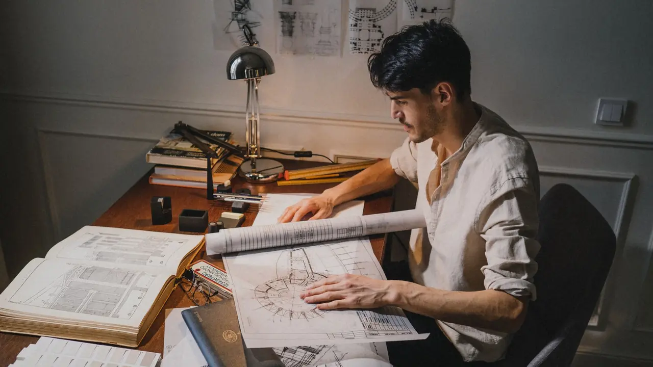 Ingénieur travaillant sur un dessin technique