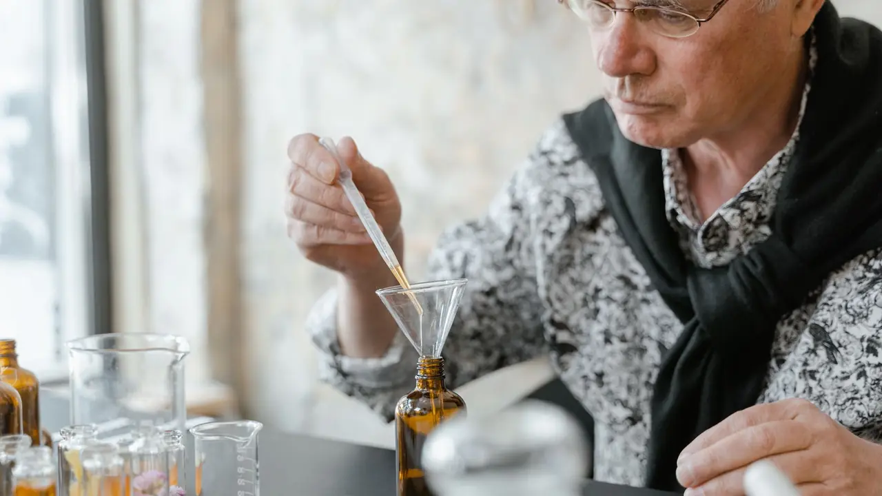 Flacons de parfum dans un laboratoire de composition